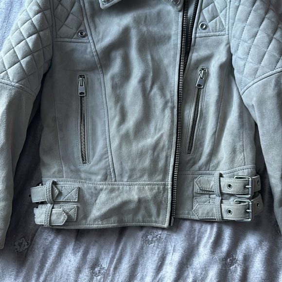 ALLSAINTS Suede Beattie Biker Jacket - Size US 0 - Color: gray/beige - Picture 4 of 12